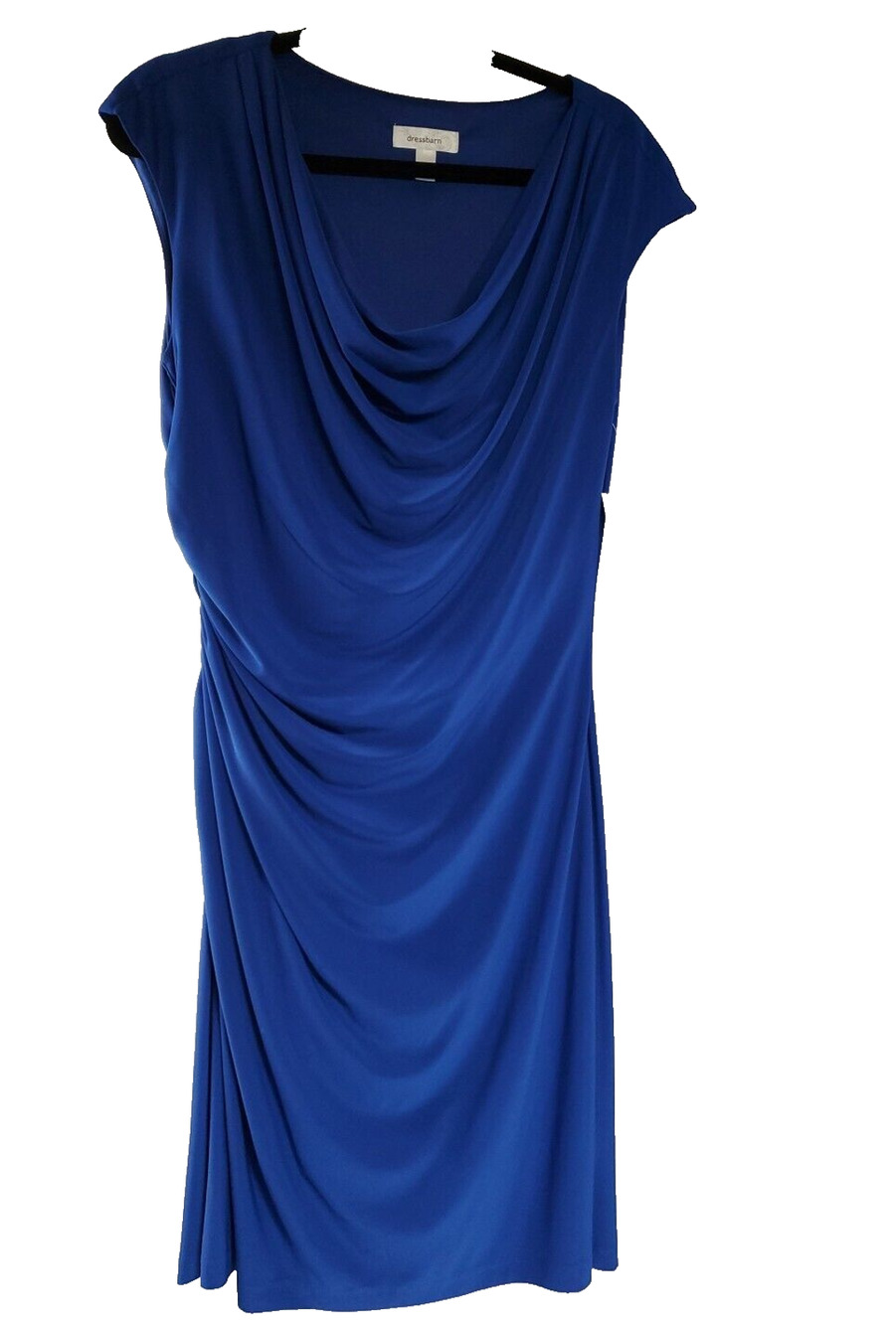 Dressbarn Womens Drape Neck Bodycon Dress Royal Blue Cap Sleeves Size 16 New